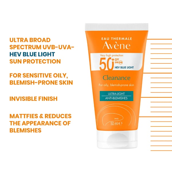 Avène Cleanance واقي الشمس SPF 50+ مع لوشن الإصلاح بعد الشمس من Avène