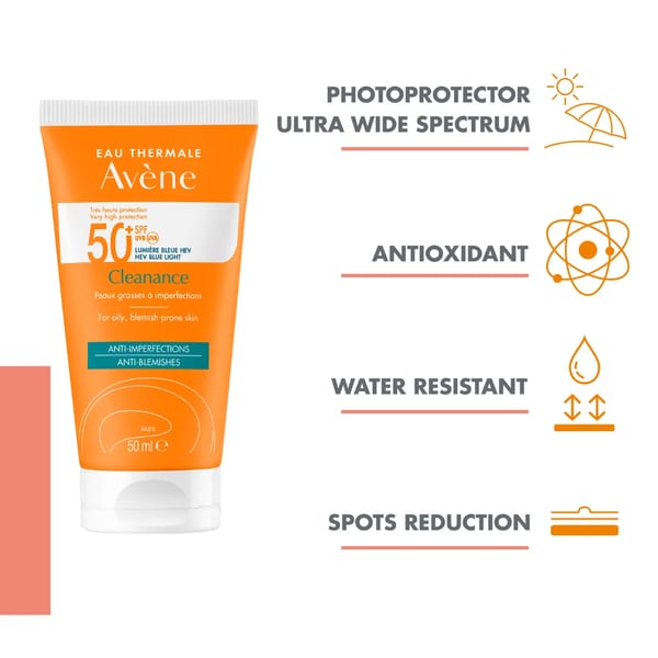 Avène Cleanance واقي الشمس SPF 50+ مع لوشن الإصلاح بعد الشمس من Avène