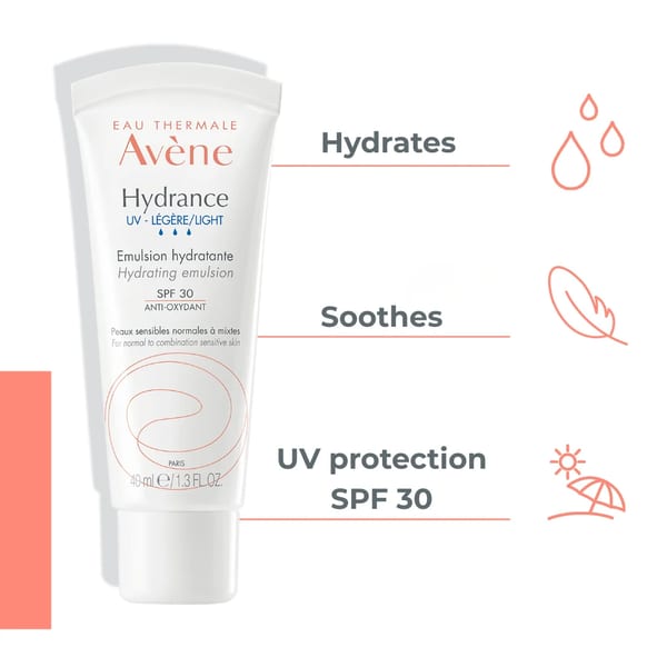 Avène Hydrance UV Light SPF 30 Emulsion و Avène Cleansing Foam عرض اشترِ 1 واحصل على 1 مع حقيبة