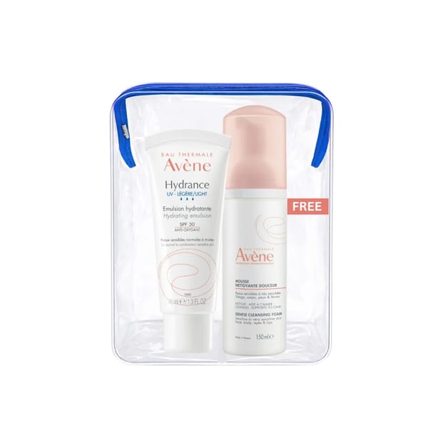 Avène Hydrance UV Light SPF 30 Emulsion و Avène Cleansing Foam عرض اشترِ 1 واحصل على 1 مع حقيبة