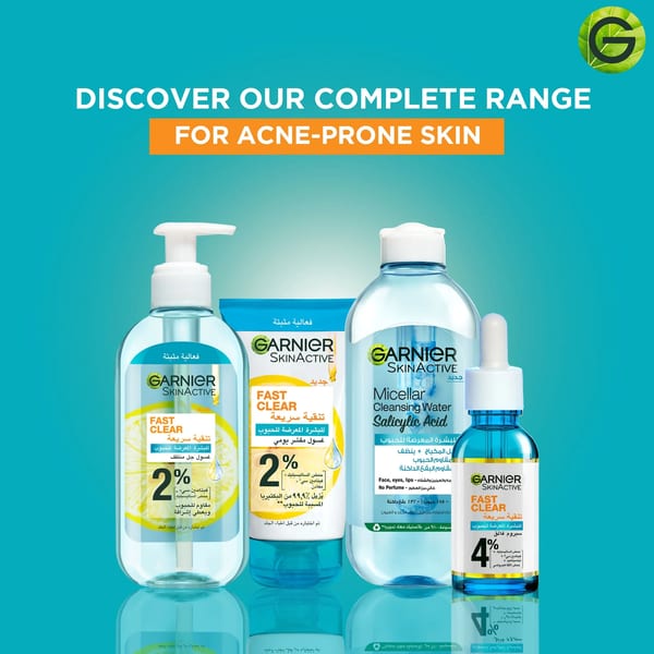 Garnier Fast Clear [2%] حمض الساليسيليك وفيتامين سي - جل منظف لمكافحة حب الشباب 200 مل