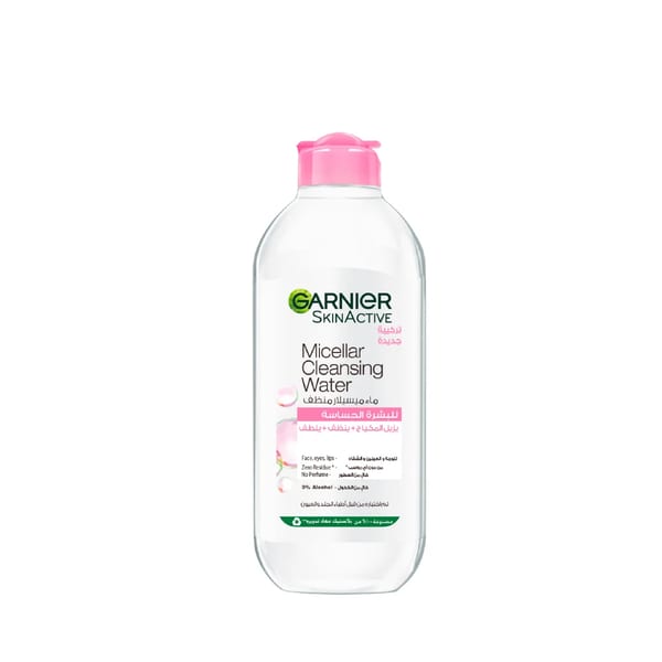 Garnier ماء ميسيلار منظف للوجه ومزيل مكياج وردي للبشرة الحساسة
