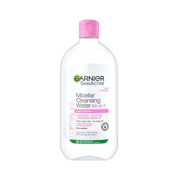 Garnier ماء ميسيلار منظف للوجه ومزيل مكياج وردي للبشرة الحساسة