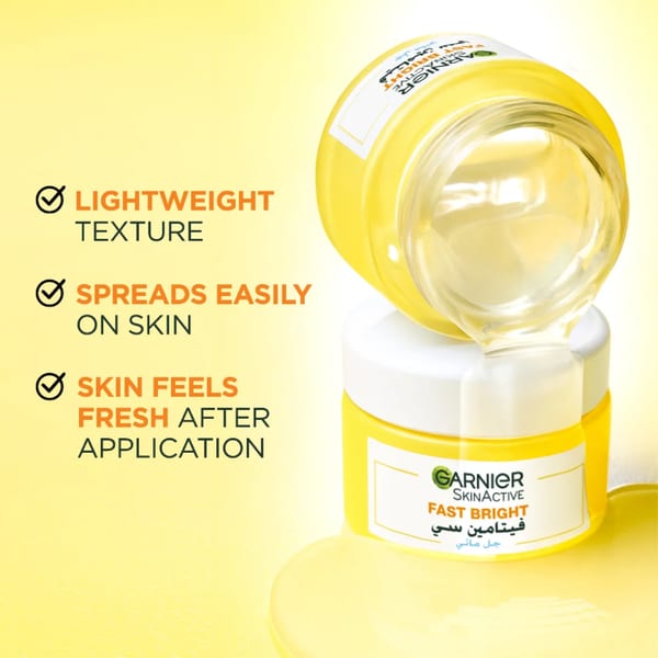 Garnier Skin Active Fast Bright Vitamin C Water Gel مرطب لترطيب يدوم 48 ساعة، مقاوم للبقع الداكنة 30مل