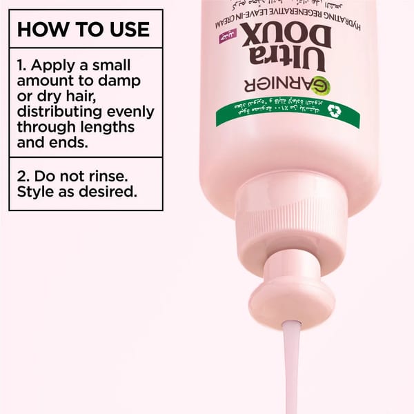 كريم التصفيف Ultra Doux Grape Moisture 2 في 1 من Garnier، ترطيب مكثف للشعر المفقود للماء مع ماء العنب المرطب وزيت بذور العنب المضاد للأكسدة