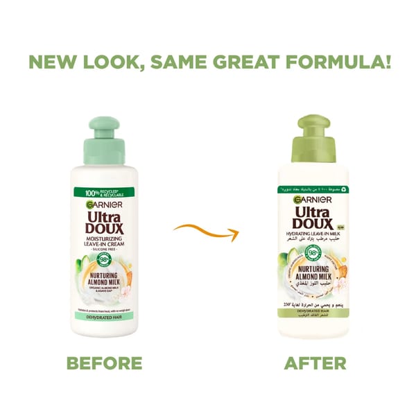 Garnier Ultra Doux كريم الترطيب المغذي بحليب اللوز ليف إن للشعر المفقود ترطيبه 200مل