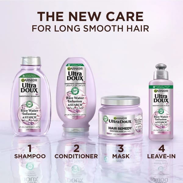 Garnier Ultra Doux Rice Water Infusion & Starch Conditioner للشعر الطويل، نعومة ولمعان 200مل