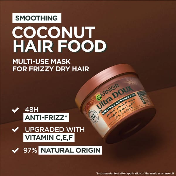 Garnier Ultra Doux Vegan Hair Food Coconut And Macadamia قناع علاجي 3 في 1 للشعر المجعد