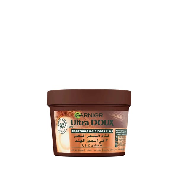 Garnier Ultra Doux Vegan Hair Food Coconut And Macadamia قناع علاجي 3 في 1 للشعر المجعد