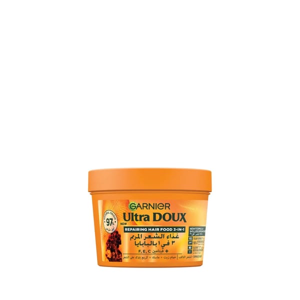 Garnier Ultra Doux Papaya Vegan Hair Food 3in1 Mask للشعر التالف، معزز بالفيتامينات C، E & F