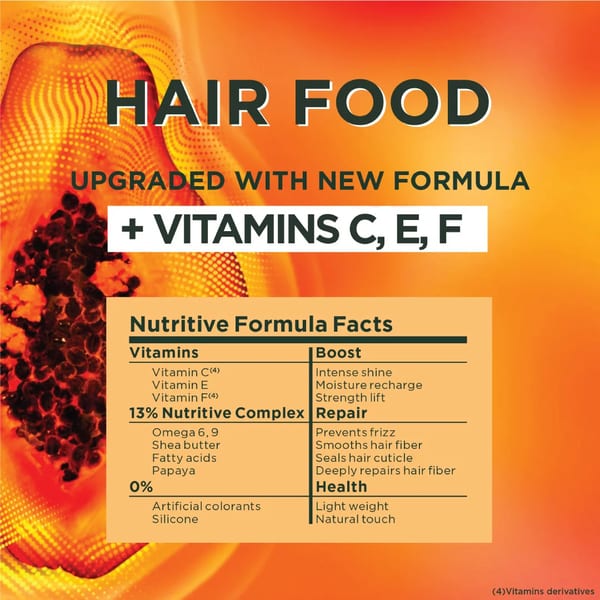 Garnier Ultra Doux Papaya Vegan Hair Food 3in1 Mask للشعر التالف، معزز بالفيتامينات C، E & F
