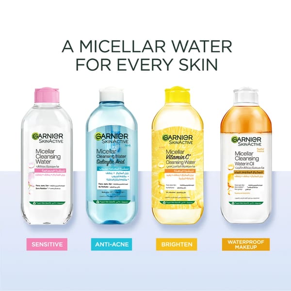 Garnier ماء ميسيلار بفيتامين سي لتنظيف الوجه وإزالة المكياج وإضفاء الإشراقة