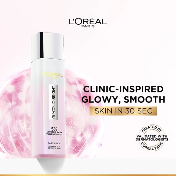 L'Oréal Paris، تونر تقشير مشع بحمض الجليكوليك، بتركيز 5% حمض الجليكوليك، لإشراقة البشرة وتفتيح البقع الداكنة وتوحيد لون البشرة، 128 مل