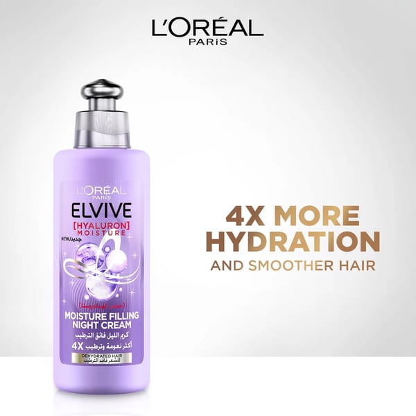 L’Oréal Paris Elvive Hyaluron Moisture Filling Night Cream للشعر المفقود ترطيبه، لترطيب مضاعف 4 مرات