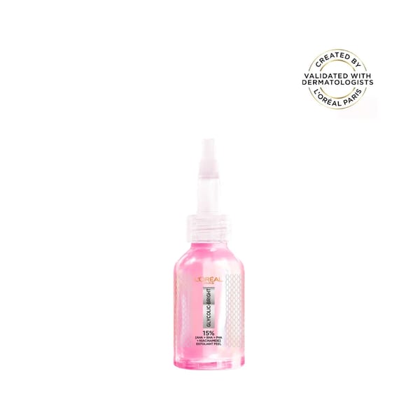 L'Oréal Paris سيروم Glycolic-Bright لتفتيح البشرة وتقليل البقع الداكنة بتركيبة مقشرة 15% AHA + BHA + PHA + Niacinamide 25ml