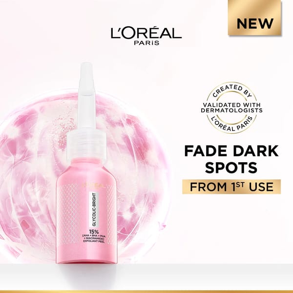 L'Oréal Paris سيروم Glycolic-Bright لتفتيح البشرة وتقليل البقع الداكنة بتركيبة مقشرة 15% AHA + BHA + PHA + Niacinamide 25ml