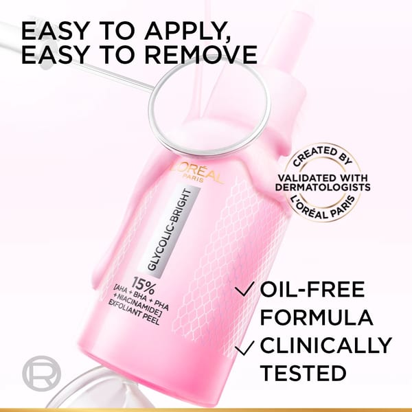 L'Oréal Paris سيروم Glycolic-Bright لتفتيح البشرة وتقليل البقع الداكنة بتركيبة مقشرة 15% AHA + BHA + PHA + Niacinamide 25ml