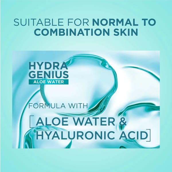 L'Oréal Paris Hydra Genius مرطب سائل بماء الألوفيرا وحمض الهيالورونيك لمدة 72 ساعة للبشرة العادية والمختلطة 70 مل