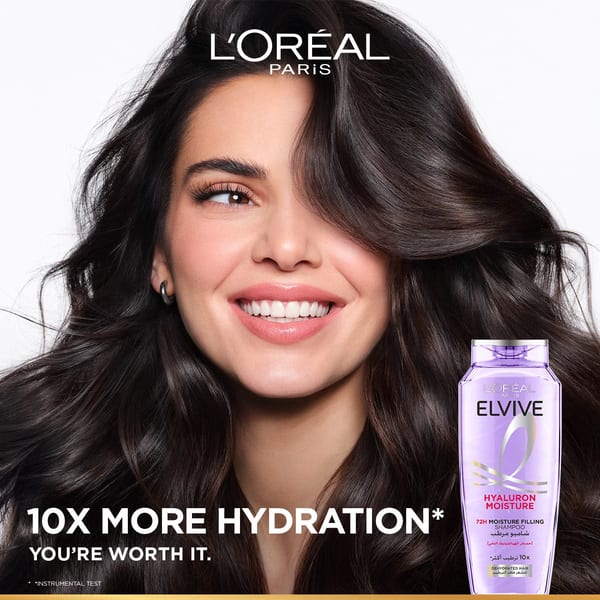 L'Oréal Paris Elvive شامبو 72 ساعة لترطيب الشعر الممتلئ بالهيالورون للشعر المفقود للترطيب