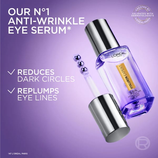 L'Oréal Paris, Hyaluron Expert Eye Serum, علاج محدد لمنطقة محيط العين للترطيب والامتلاء، مع حمض الهيالورونيك والكافيين، 20 مل