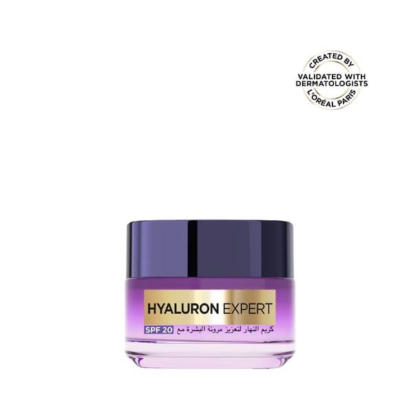 L'Oréal Paris, Hyaluron Expert, كريم النهار المرطب والمليء بالترطيب، ضد الخطوط الدقيقة، لترطيب مكثف، مع حمض الهيالورونيك وSPF 20، 50مل