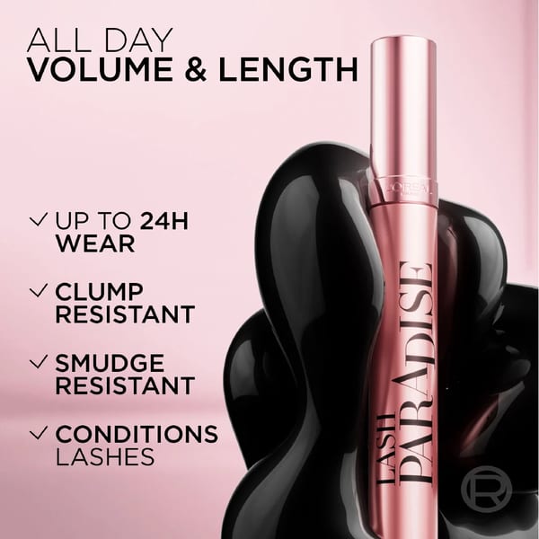 L'Oréal Paris Lash Paradise 24 Hour, Volumizing and Lengthening Black Mascara- Washable