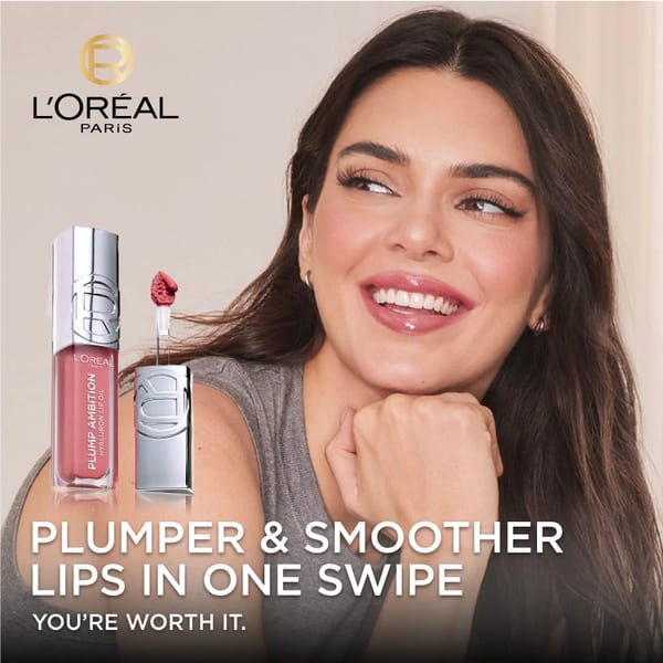 زيت الشفاه Plump Ambition Hyaluron من L’Oréal Paris، ترطيب يدوم 24 ساعة ولمعان ممتلئ