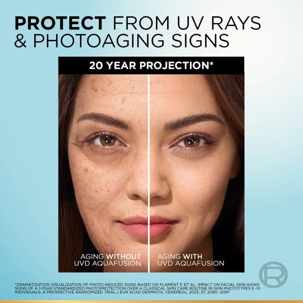 L’Oréal Paris, UV Defender, Aquafusion جل واقي شمسي مائي يومي، SPF50+ PA++++، يحمي من علامات شيخوخة البشرة الناتجة عن الأشعة فوق البنفسجية، يمتص في 3 ثوانٍ، 50 مل