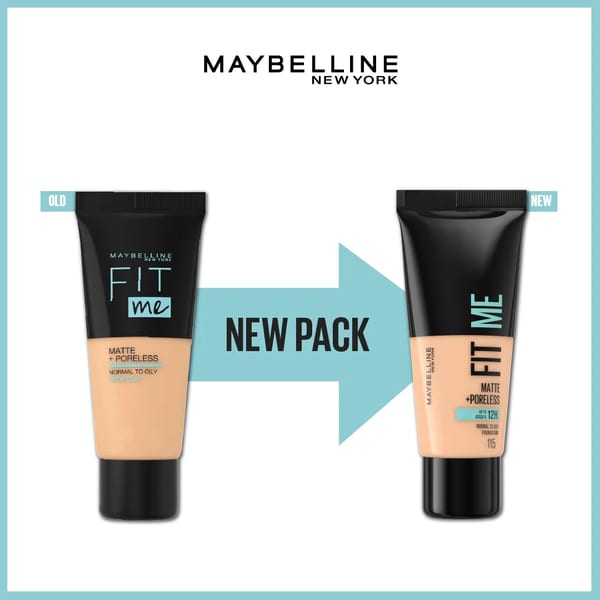 Maybelline New York Fit Me Matte Poreless كريم أساس سائل مثالي للبشرة العادية إلى الدهنية