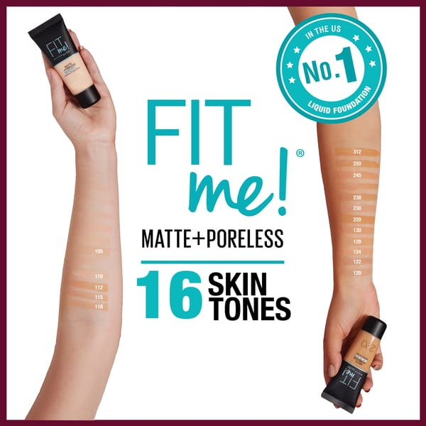 Maybelline New York Fit Me Matte Poreless كريم أساس سائل مثالي للبشرة العادية إلى الدهنية