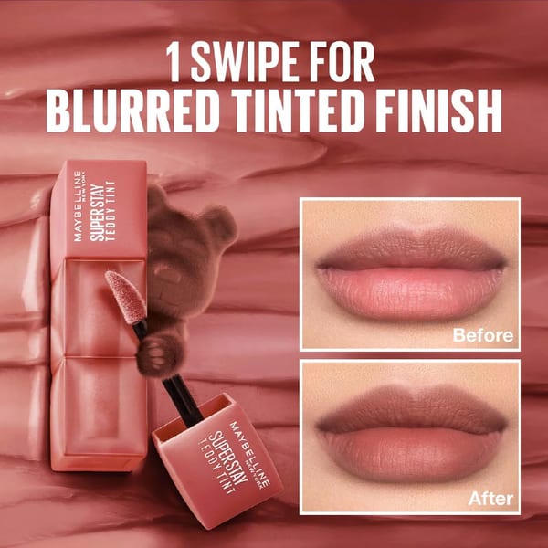 Maybelline Super Stay Teddy Tint Soft Blurred Matte Lip Tint | يدوم 12 ساعة، مقاوم للانتقال