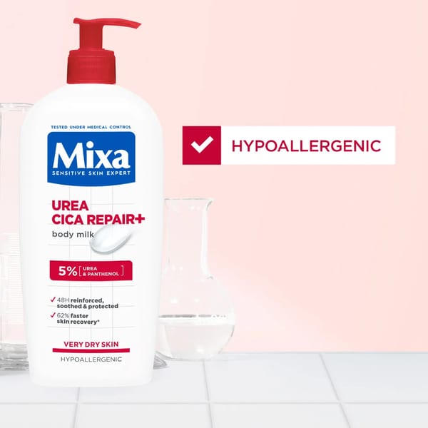 Mixa Urea Cica Repair Body Lotion - للبشرة المصابة بالكيراتوز بيلاريس، الجافة، المتقشرة، بشرة الفراولة، الخشنة، الهشة، والبثور الصغيرة الحمراء - مع 5% يوريا وبانثينول