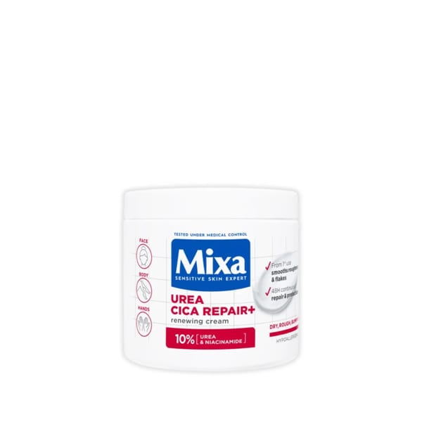 Mixa Urea Cica Repair كريم مرطب بعلبة - للبشرة المصابة بالكيراتوز بيلاريس، الجافة، المتقشرة، الخشنة، الهشة، والبثور الصغيرة المحمرة مع 10% يوريا ونياسيناميد للوجه، اليدين والجسم