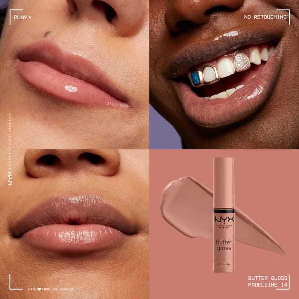 NYX Professional Makeup Butter Gloss، ملمع شفاه غير لاصق، ناعم كالحرير، حريري وسلس وكريمي، تغطية شفافة إلى متوسطة