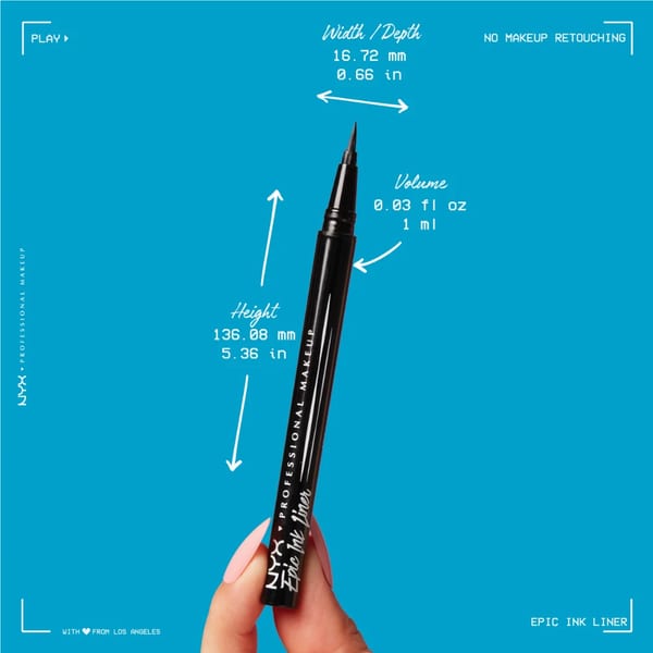NYX Professional Makeup Epic Ink Liner, كريم أساس سائل مقاوم للماء، تركيبة نباتية، صبغة مكثفة