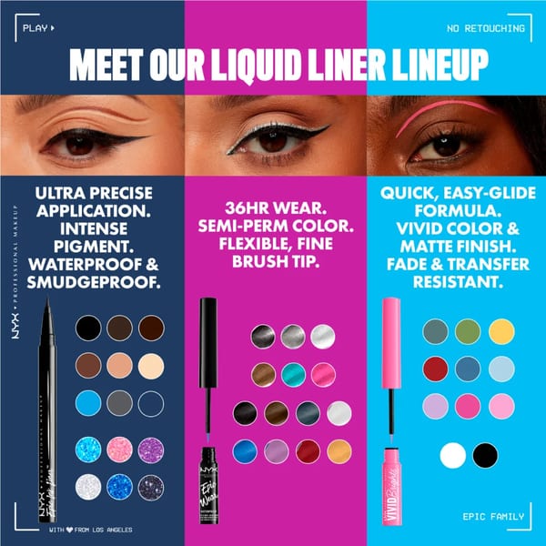 NYX Professional Makeup Epic Ink Liner, كريم أساس سائل مقاوم للماء، تركيبة نباتية، صبغة مكثفة