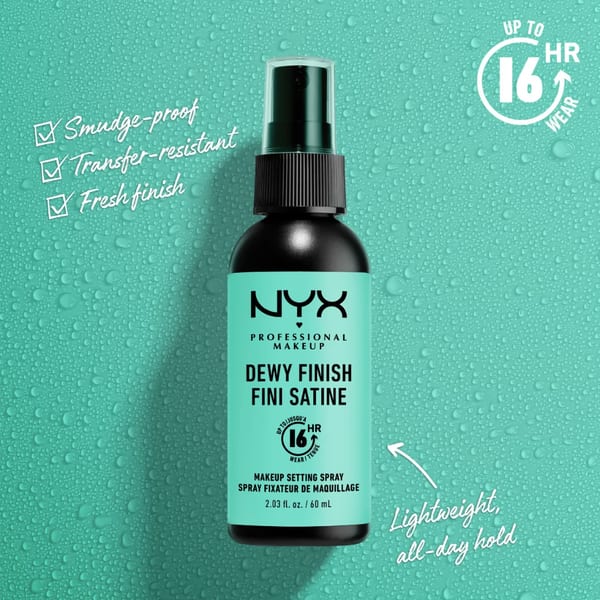 NYX Professional Makeup Dewy Finish, بخاخ تثبيت المكياج خفيف الوزن يدوم حتى 16 ساعة - 02, Dewy Finish 60ml