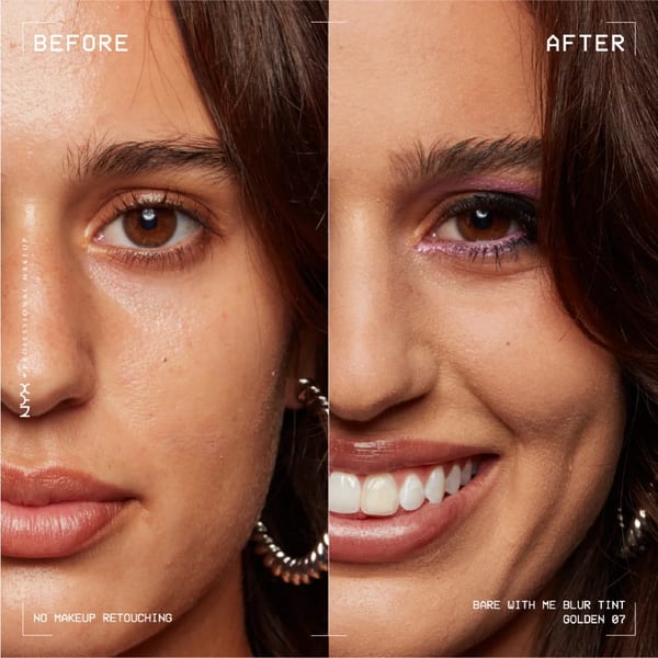 NYX Professional Makeup كريم أساس Bare With Me Blurring Tint، تغطية متوسطة، لمسة نهائية مطفية، مع نياسيناميد، ماتشا وجلسرين، ترطيب لمدة 12 ساعة