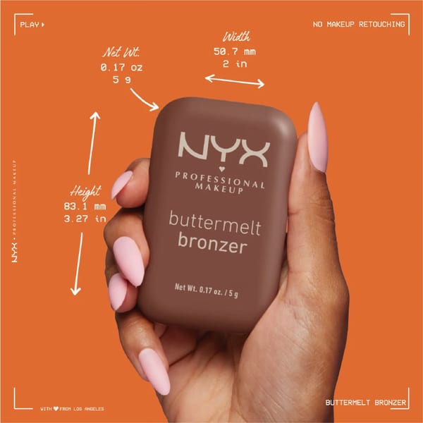 NYX Professional Makeup Buttermelt Bronzer, كريم أساس برونزر بودرة، يدوم 12 ساعة، مقاوم للتلاشي والانتقال، قابل للبناء، نباتي