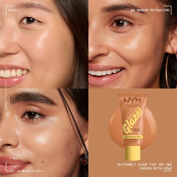 NYX Professional Makeup Buttermelt Glaze Soft Glow Skin Tint + SPF/FPS 30, كريم أساس, يدوم 12 ساعة