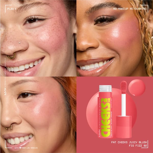 NYX Professional Makeup Fat Cheeks Juicy Blush, أحمر خدود سائل، يدوم 12 ساعة، لا يبهت المنتج