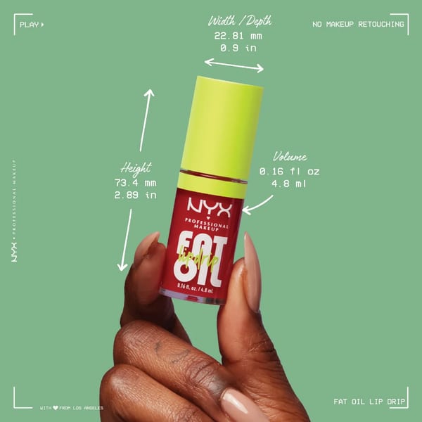 NYX Professional Makeup Fat Oil Lip Drip, Moisturizing, Shiny, Vegan Tinted Lip Gloss, Non-Sticky Finish, 12H Hydration, Squalane, Raspberry and Cloudberry Oils