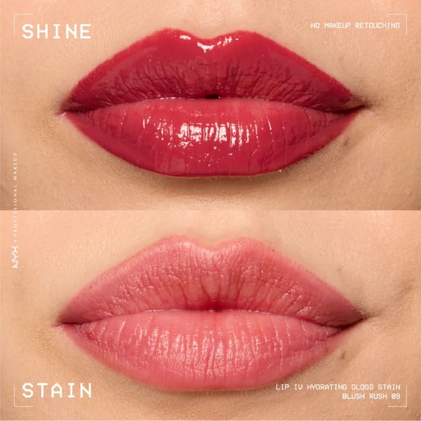 NYX Professional Makeup Lip IV Hydrating Gloss Stain, ملمع شفاه، ترطيب حتى 12 ساعة، لون غني، لمسة نهائية لامعة ورطبة