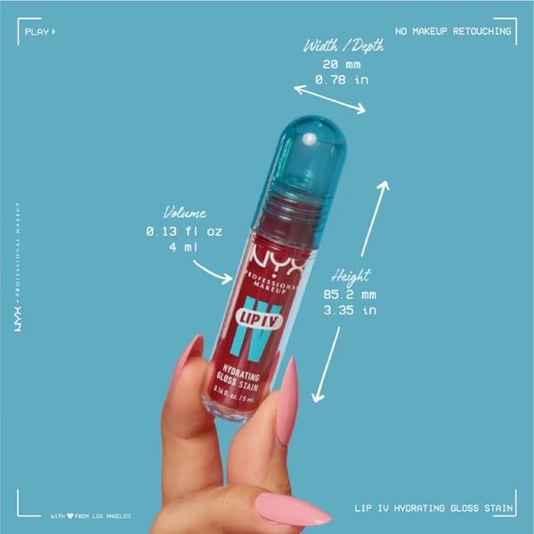 NYX Professional Makeup Lip IV Hydrating Gloss Stain, ملمع شفاه، ترطيب حتى 12 ساعة، لون غني، لمسة نهائية لامعة ورطبة