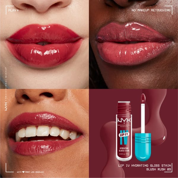 NYX Professional Makeup Lip IV Hydrating Gloss Stain, ملمع شفاه، ترطيب حتى 12 ساعة، لون غني، لمسة نهائية لامعة ورطبة
