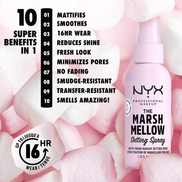 NYX Professional Makeup Marshmellow Setting Spray - بخاخ تثبيت المكياج لا يبهت، يتلطخ أو ينتقل - 60مل